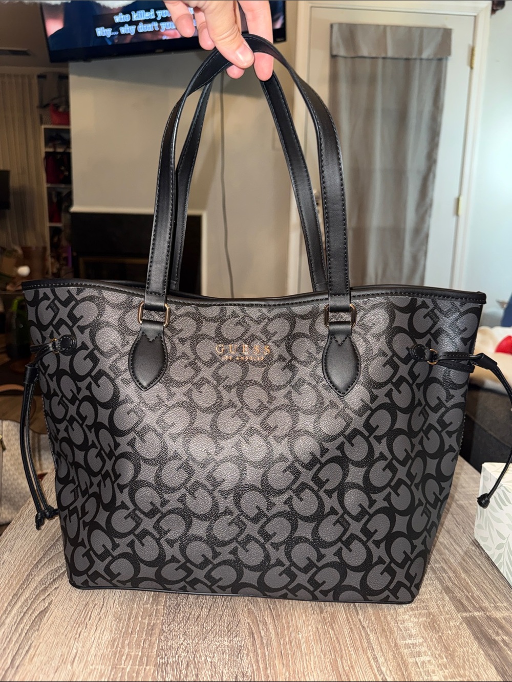 NWOT GUESS Black Monogram Tote Bag - Signature Logo